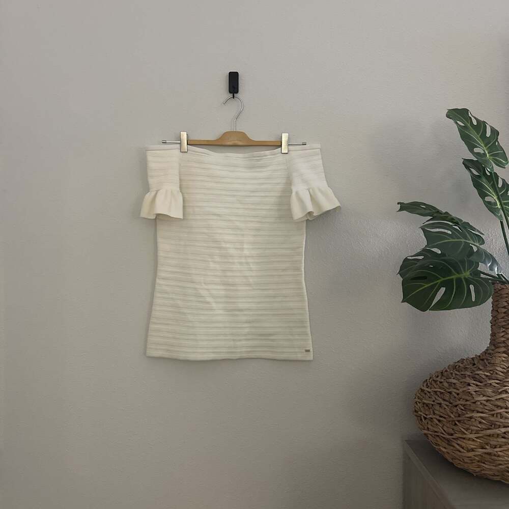 Ted Baker Misteey Bardot White Knitted Top Classic Off‎ The Shoulder Size 4